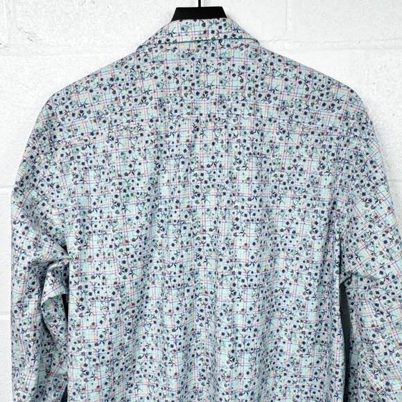 Bugatchi Classic Fit Long Sleeve Button Up Shirt XL Blue White Floral Print - Picture 4 of 10